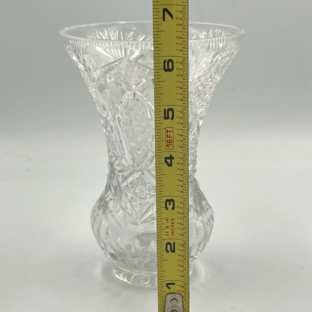 American Brilliant Cut Crystal Vase Star Pinwheel Hobstar Waisted Form c.1900